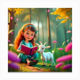 Little Girl Reading A Book Canvas Print