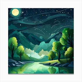 Landscape With Trees And Moon Canvas Print