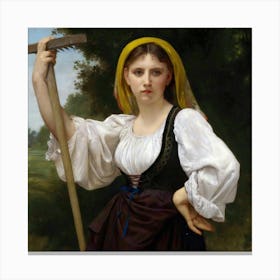 Girl With A Rake Canvas Print