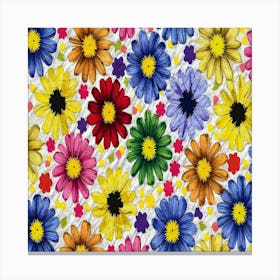 Colourful Flower Painting Patterns On White Back Canvas Print