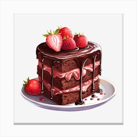 Chocolate Cake With Strawberries 4 Canvas Print