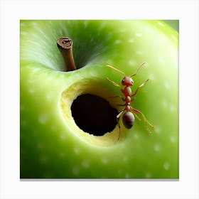 A Ant Coming Out Of A Hole In An Green Apple 3 Canvas Print