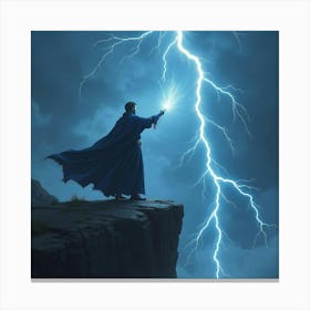 A Mage Standing On A Cliff, Casting A Lightning Spell 1 Canvas Print