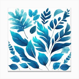 Blue Watercolor Leaves 1 Canvas Print