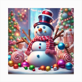 Snowman With Candy Canes 1 Canvas Print