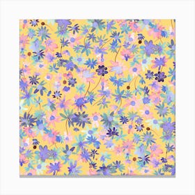 Spring Daisies Floral Mustard Square Canvas Print