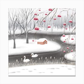 Swans In The Snow Square Canvas Print