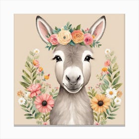Floral Baby Donkey Nursery Illustration (15) Canvas Print