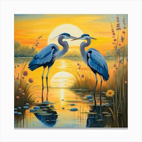 Blue Herons At Sunset Canvas Print