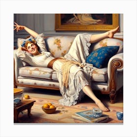 Woman Laying On A Couch Canvas Print