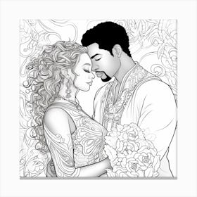 Afro-American Couple Coloring Page Canvas Print