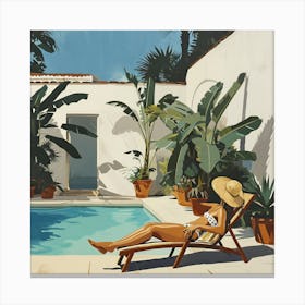 Woman Relaxing By The Pool - expressionism Canvas Print