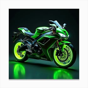 Super Bike With Neon Green Highlights And Glowing Wheel Rims 1 Canvas Print