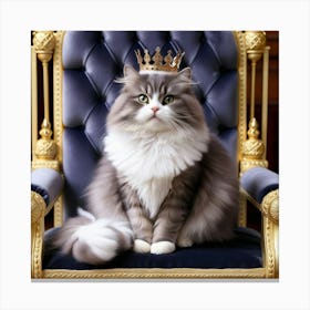 Leonardo Phoenix 09 A Majestic Fluffy Grey And White Cat Sits 1 Canvas Print