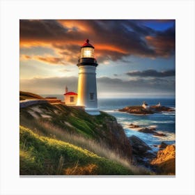 Lighthouse At Sunset 12 Canvas Print