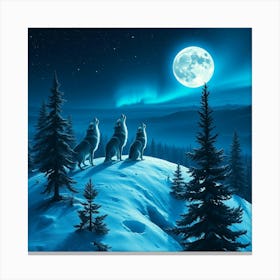 Wolves Howling At The Moon In A Snowy Forest2 1 Canvas Print