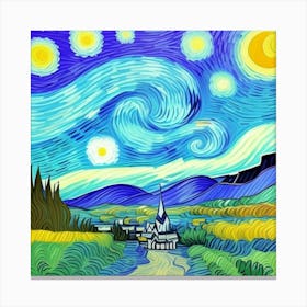 Nature’s Embrace: A Quaint Village Haven Starry Night Canvas Print