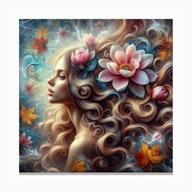 Beautiful Woman With Flowers In Her Hair 1 Canvas Print