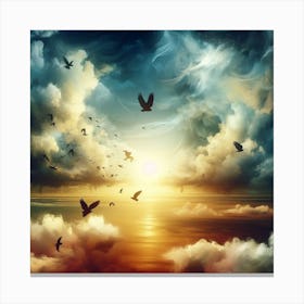 Sunset With Birds In The Sky Canvas Print