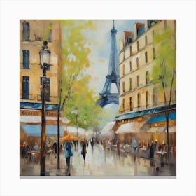 Paris Eiffel Tower.Paris city, pedestrians, cafes, oil paints, spring colors. 1 Canvas Print