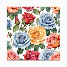 Watercolor Roses Seamless Pattern 1 Canvas Print