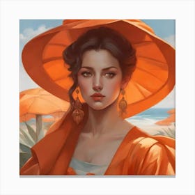 Woman In An Orange Hat Canvas Print