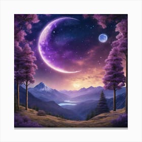 Purple Sky With Moon Canvas Print