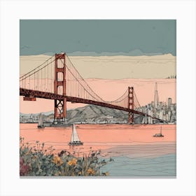 Beautiful Pen And Ink Sketch Of San Francisco 1 Canvas Print