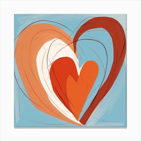 Heart Doodle Sketch Blue & Orange 1 Canvas Print