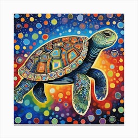 Turtle On A Starry Night Canvas Print