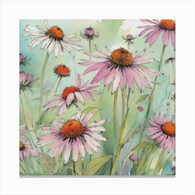 Coneflowers flower plants painting art print 1 Canvas Print