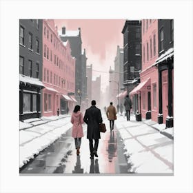 Two People Walking Down The Street Canvas Print