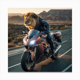 Lion On A Motorcycle 2 Canvas Print