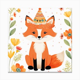 Floral Baby Fox Nursery Illustration (1) Canvas Print