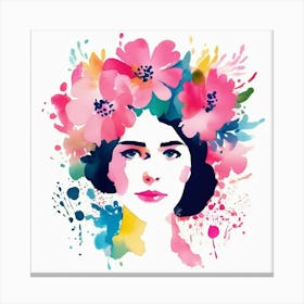 woman portrait with flowers  head crown  Canvas Print