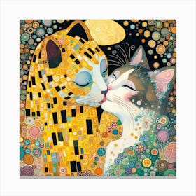 gustav klimt the Kiss with cats Canvas Print