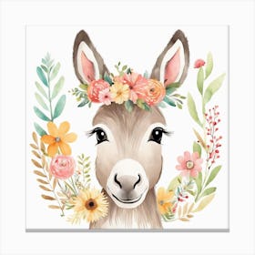 Floral Baby Donkey Nursery Illustration (2) Canvas Print