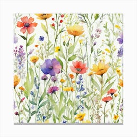 Multicolored Wildflowers Watercolor Field Drawin 0 Canvas Print