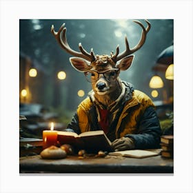 Deer Reading A Book 4 Canvas Print