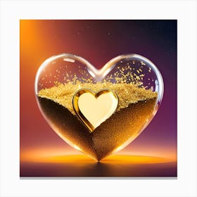 Golden Glass Heart Filled With Gold Flakes Canvas Print