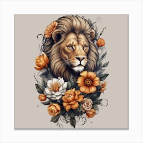 Lion With Flowers Canvas Print