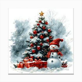 Snowman Christmas Tree Canvas Print