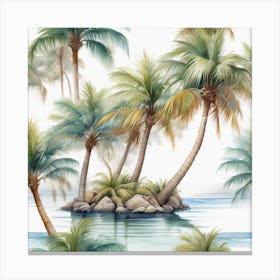 Palm Tree In Sea Watercolor 1 Canvas Print