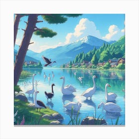 Swans In The Lake 1 Canvas Print