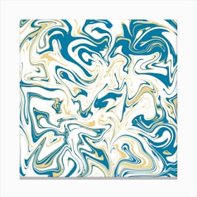 Liquid Contemporary Abstract Blue And Gold Marble Swirls - Retro Liquid Swirl Pattern Canvas Print