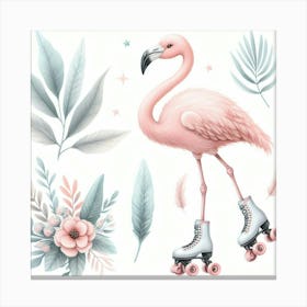 Flamingo on roller skates Canvas Print