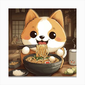 Corgi Eating Noodles 1 Canvas Print