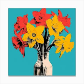 Andy Warhol Style Pop Art Flowers Daffodil 3 Square Canvas Print