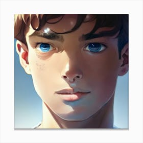 Boy With Blue Eyes Hyper-Realistic Anime Portraits 1 Canvas Print