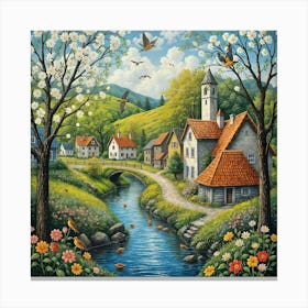 Village By The Stream Canvas Print